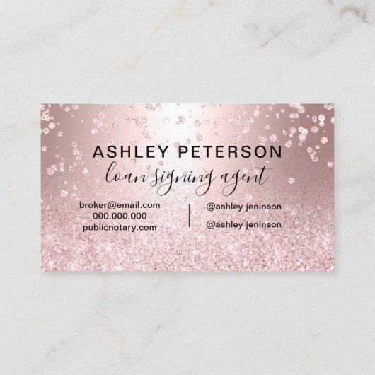 Glitter metallische glinstering van roos visitekaartje (Achterkant)