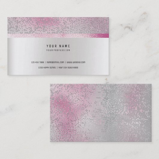 Glitter minimale parelroze roos faux zilveren vip visitekaartje (Voorkant / Achterkant)