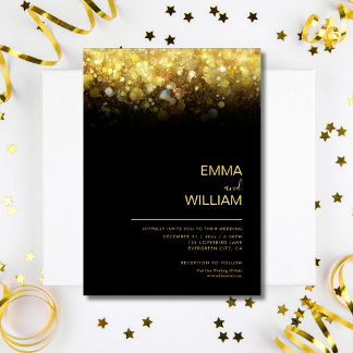 Glitter Minimalistisch Modern Goud en Zwart Bruilo Kaart