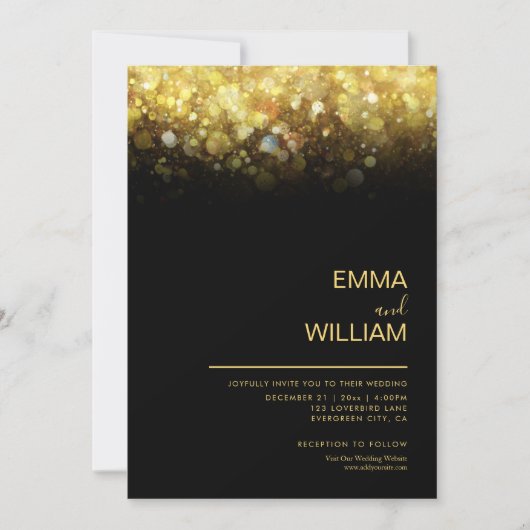 Glitter Minimalistisch Modern Goud en Zwart Bruilo Kaart (Voorkant)