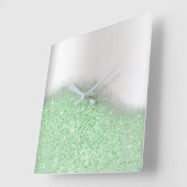 Glitter Mint Green Greenery Gray Minimal Metallic Vierkante Klok (Hoek)