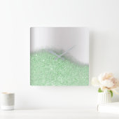Glitter Mint Green Greenery Gray Minimal Metallic Vierkante Klok (Huis)