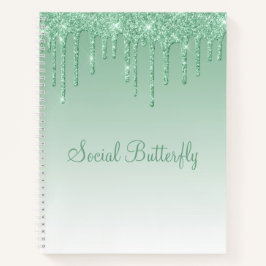  Glitter Mint Green Script Social Butterfly Notitieboek
