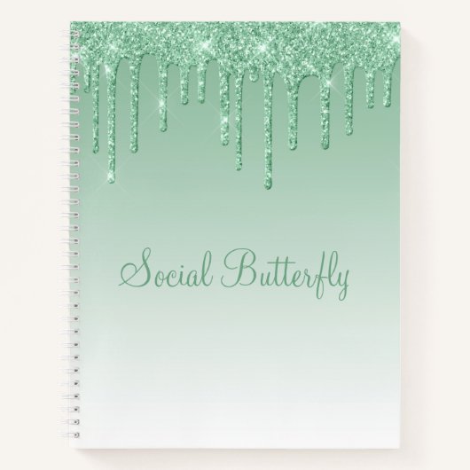 Glitter Mint Green Script Social Butterfly Notitieboek (Voorkant)