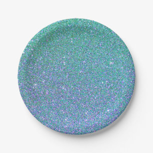 Glitter mintgroene, paarse en blauwe papieren bord