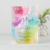 Glitter Mitzvah Inv penseelkleurige holografische  Kaart (Staand voorkant)