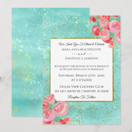 *~* Glitter Modern Abstracte Floral Mint Floral Kaart (Voorkant / Achterkant)