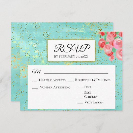 *~* Glitter Modern Floral Abstracte bruiloft RSVP (Voorkant / Achterkant)