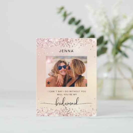 Glitter Modern Foto "Will you be my bridesmaid" (Staand voorkant)
