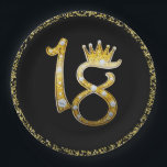 Glitter Modern Glam 18th Crown Birthday 18 Papieren Bordje<br><div class="desc">Pas met om het even welke tekst voor om het even welke gebeurtenis aan.</div>