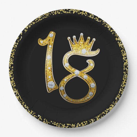 Glitter Modern Glam 18th Crown Birthday 18 Papieren Bordje (Voorkant)