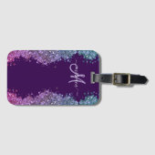 Glitter Modern Monogram Paars Turquoise Blauw Glan Bagagelabel (Voorkant (horizontaal))