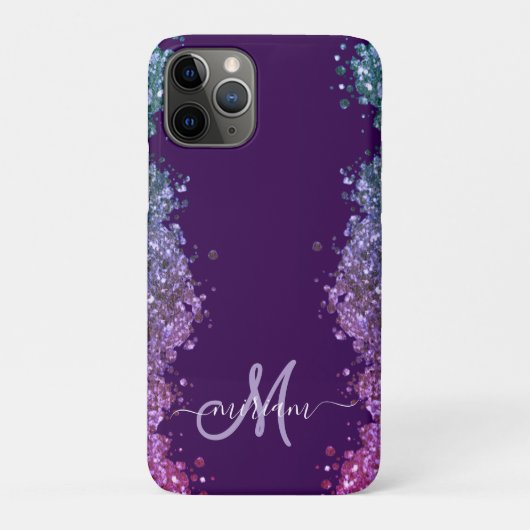 Glitter Modern Monogram Paars Turquoise Blauw Glan Case-Mate iPhone Case (Achterkant)