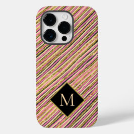 Glitter Modern Stripes Monogram Gold Glitter Case-Mate iPhone 14 Pro Hoesje