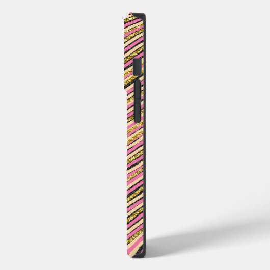 Glitter Modern Stripes Monogram Gold Glitter Case-Mate iPhone Case (Achterkant / Links)