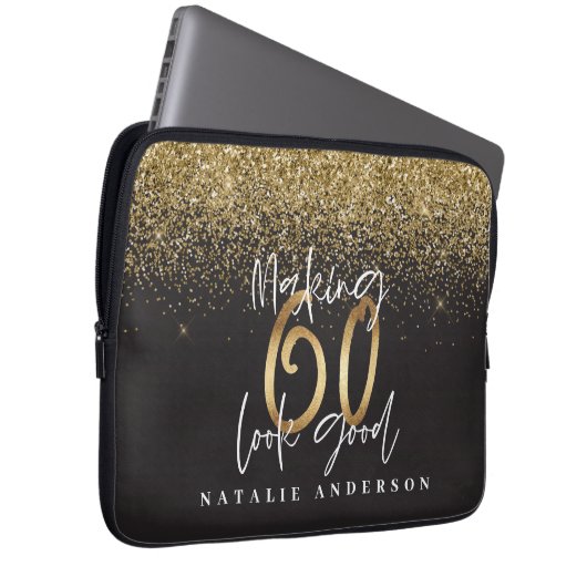 Glitter moderne 60e verjaardag laptop sleeve (Voorkant Rechts)