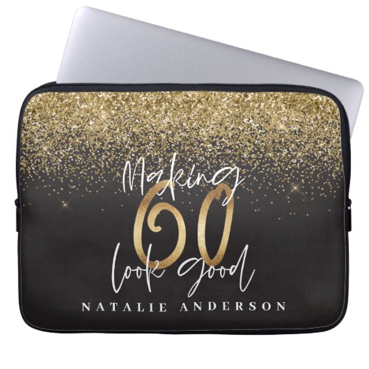 Glitter moderne 60e verjaardag laptop sleeve (Voorkant)
