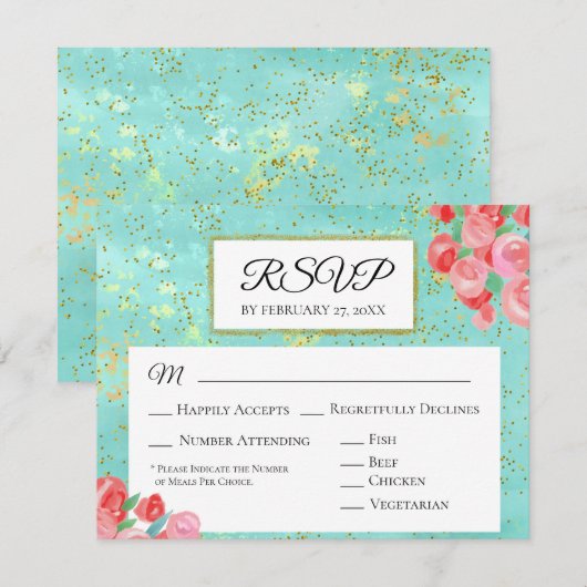 *~* Glitter Moderne Abstracte Bloemen Huwelijk RSV RSVP Kaartje (Voorkant / Achterkant)