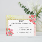 *~* Glitter Moderne Bloemen Mint Blush Wedding RSV RSVP Kaartje (Staand voorkant)