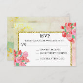 *~* Glitter Moderne Bloemen Mint Blush Wedding RSV RSVP Kaartje (Voorkant / Achterkant)