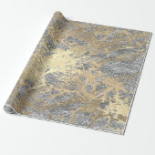 Glitter Molten Roos Gold Marble Silver Metallic Cadeaupapier (Uitgerold)
