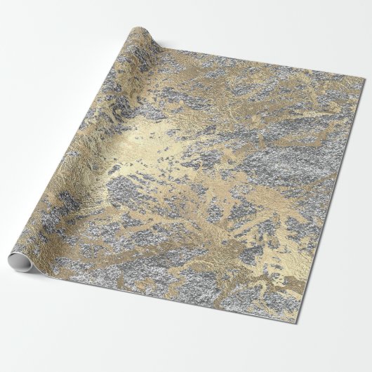Glitter Molten Roos Gold Marble Silver Metallic Cadeaupapier (Uitgerold)