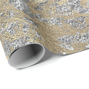 Glitter Molten Roos Gold Marble Silver Metallic Cadeaupapier