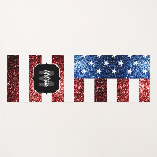 Glitter Monogram (Amerikaanse vlag) Yogamat (Voorkant (horizontaal))