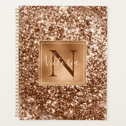 Glitter Monogram Bling Name Glam koper Planner (Voorkant)