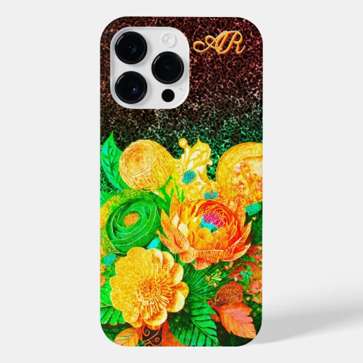 Glitter monogram bloem boeket iPhone hoesje (Achterkant)