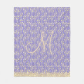 Glitter Monogram Goud Bloemen op Lavendel Fleece Deken (Voorkant)