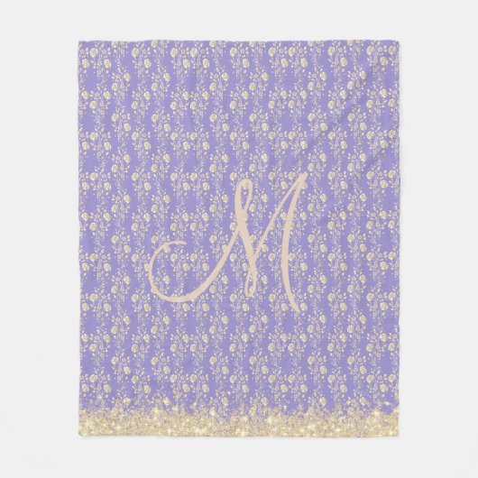 Glitter Monogram Goud Bloemen op Lavendel Fleece Deken (Voorkant)