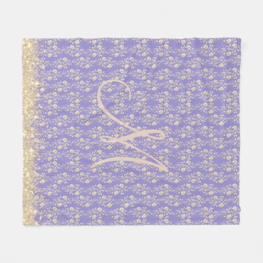 Glitter Monogram Goud Bloemen op Lavendel Fleece Deken (Voorkant (Horizontaal))