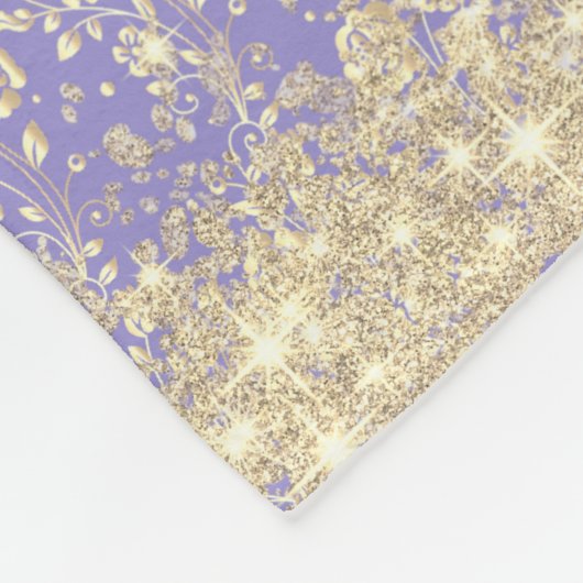 Glitter Monogram Goud Bloemen op Lavendel Fleece Deken (Hoek)