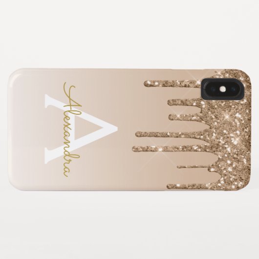 Glitter Monogram goudbruinkoolbrij Case-Mate iPhone Case (Achterkant (horizontaal))