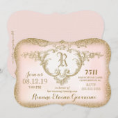 Glitter Monogram gouddag uitnodiging (Voorkant / Achterkant)