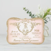 Glitter Monogram gouddag uitnodiging (Staand voorkant)