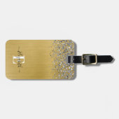 Glitter-monogram goudpenseel bagagelabel (Voorkant horizontaal)
