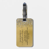 Glitter-monogram goudpenseel bagagelabel (Achterkant verticaal)