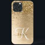 Glitter-monogram goudpenseel Case-Mate iPhone case<br><div class="desc">Pas dit trendy chassis met  gouden mousserende glitter eenvoudig aan op een gouden geborstelde metalen achtergrond.</div>
