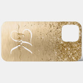 Glitter-monogram goudpenseel Case-Mate iPhone case (Achterkant (horizontaal))