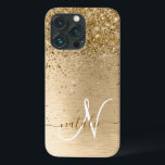 Glitter-monogram goudpenseel Case-Mate iPhone case<br><div class="desc">Pas dit trendy chassis met  gouden mousserende glitter eenvoudig aan op een gouden geborstelde metalen achtergrond.</div>
