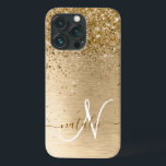 Glitter-monogram goudpenseel Case-Mate iPhone case<br><div class="desc">Pas dit trendy chassis met  gouden mousserende glitter eenvoudig aan op een gouden geborstelde metalen achtergrond.</div>