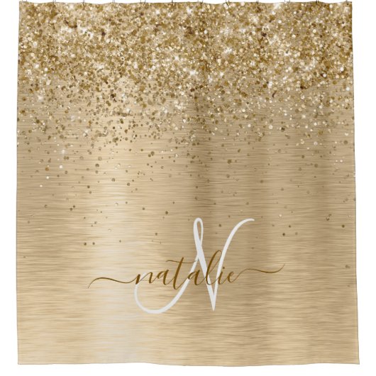 Glitter-monogram goudpenseel douchegordijn (Voorkant)