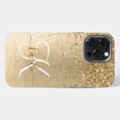 Glitter-monogram goudpenseel iPhone hoesje (Achterkant horizontaal)