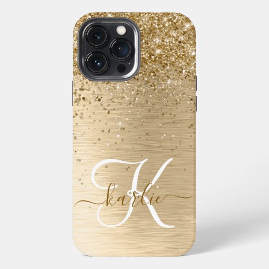 Glitter-monogram goudpenseel iPhone hoesje (Achterkant)
