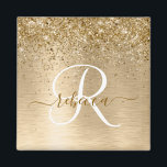 Glitter-monogram goudpenseel magneet<br><div class="desc">Pas dit trendy chic magnet-ontwerp met  gouden mousserende glitter eenvoudig aan op een gouden geborstelde metalen achtergrond.</div>