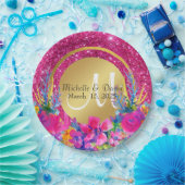 Glitter-monogram goudpenseel papieren bordje (Feest)