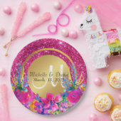 Glitter-monogram goudpenseel papieren bordje (Feest)