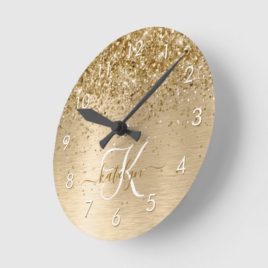 Glitter-monogram goudpenseel ronde klok (Hoek)